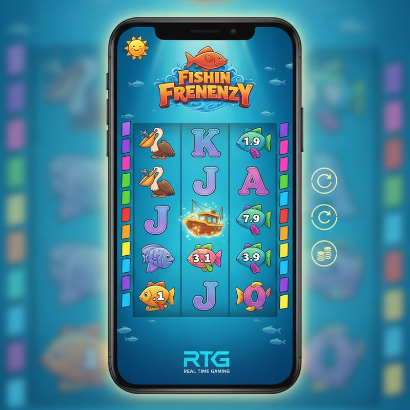 Fishin Frenzy slot by Real Time Gaming displayed on a mobile device in portrait mode